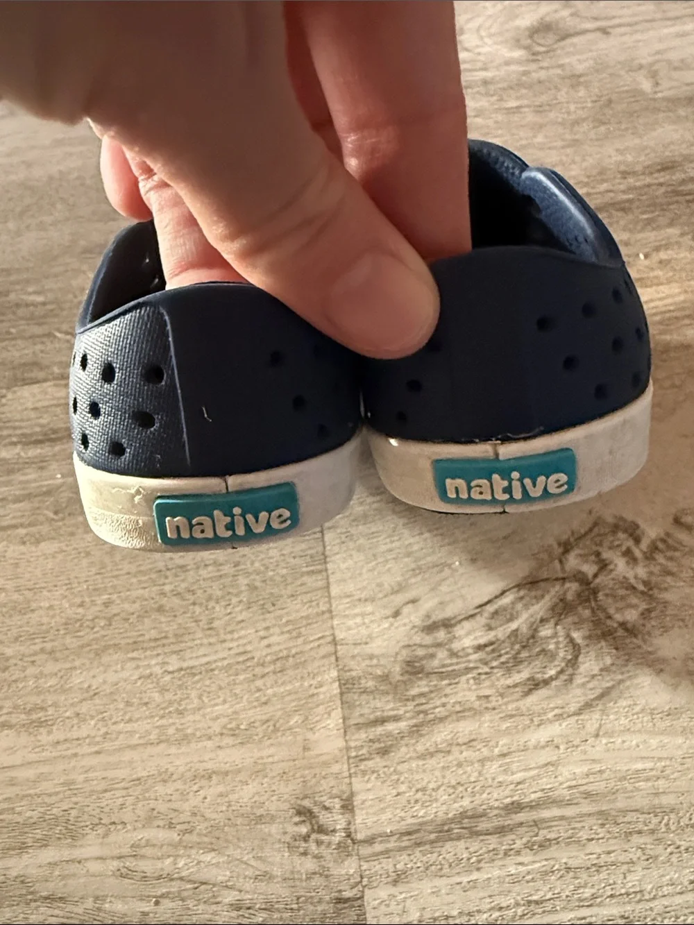 Native Kids Water Shoes Slip-On in Navy and Cream Toe C5